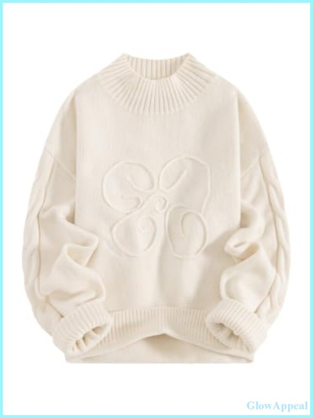 Oversized Flower Graphic Mock Neck Knit Pullover Sweater